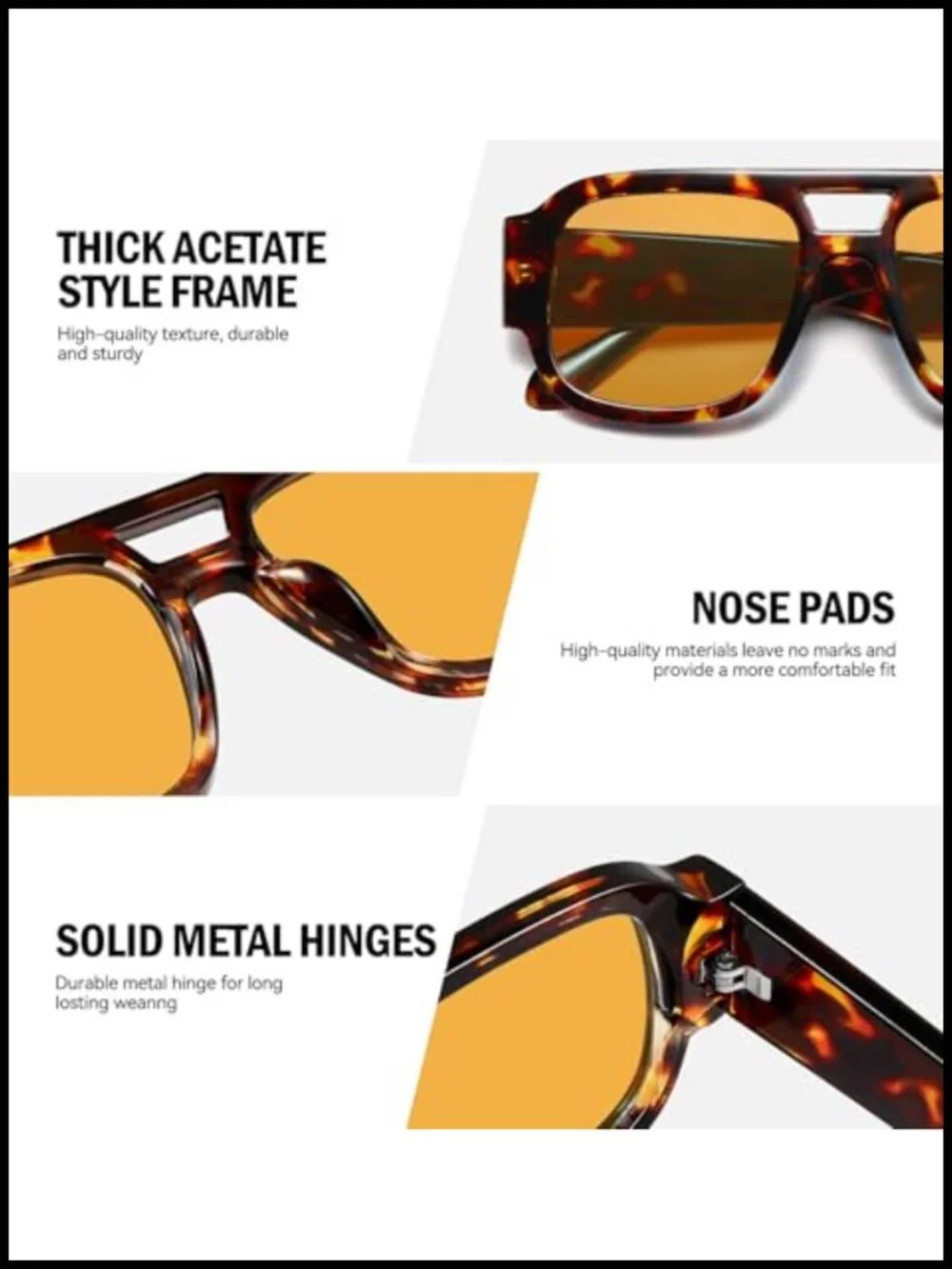 Square Aviator Sunglasses Y2K Double Bridge UV400 Women Men Chunky Retro